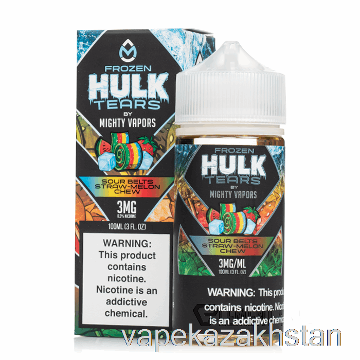 Vape Kazakhstan Frozen Sour Belts Straw Melon Chew - Hulk Tears - 100mL 3mg